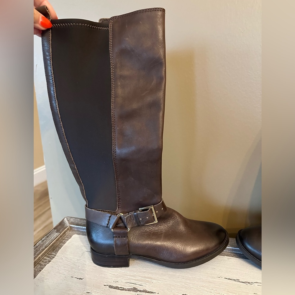 Arturo Chiang Side Zip Knee High Almond Toe Leather Riding Boots - Size 6